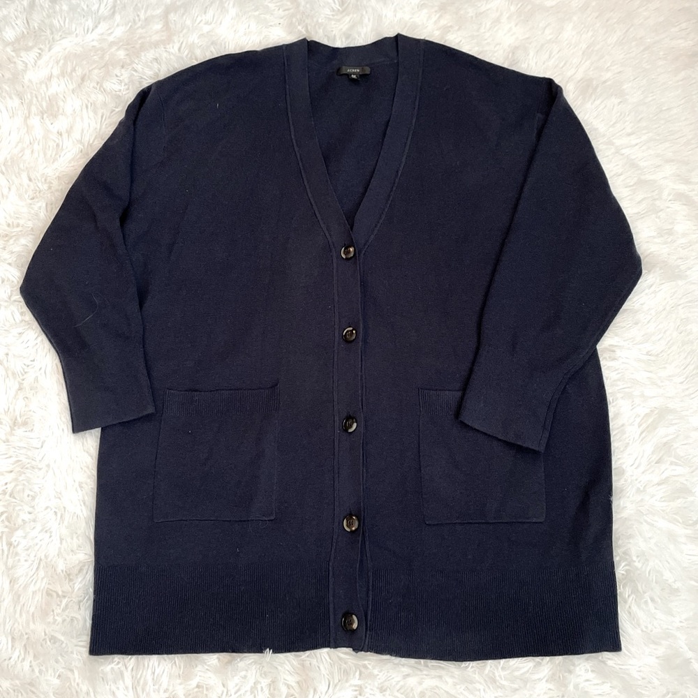 J CREW 2X NAVY BLUE BUTTON CARDIGAN